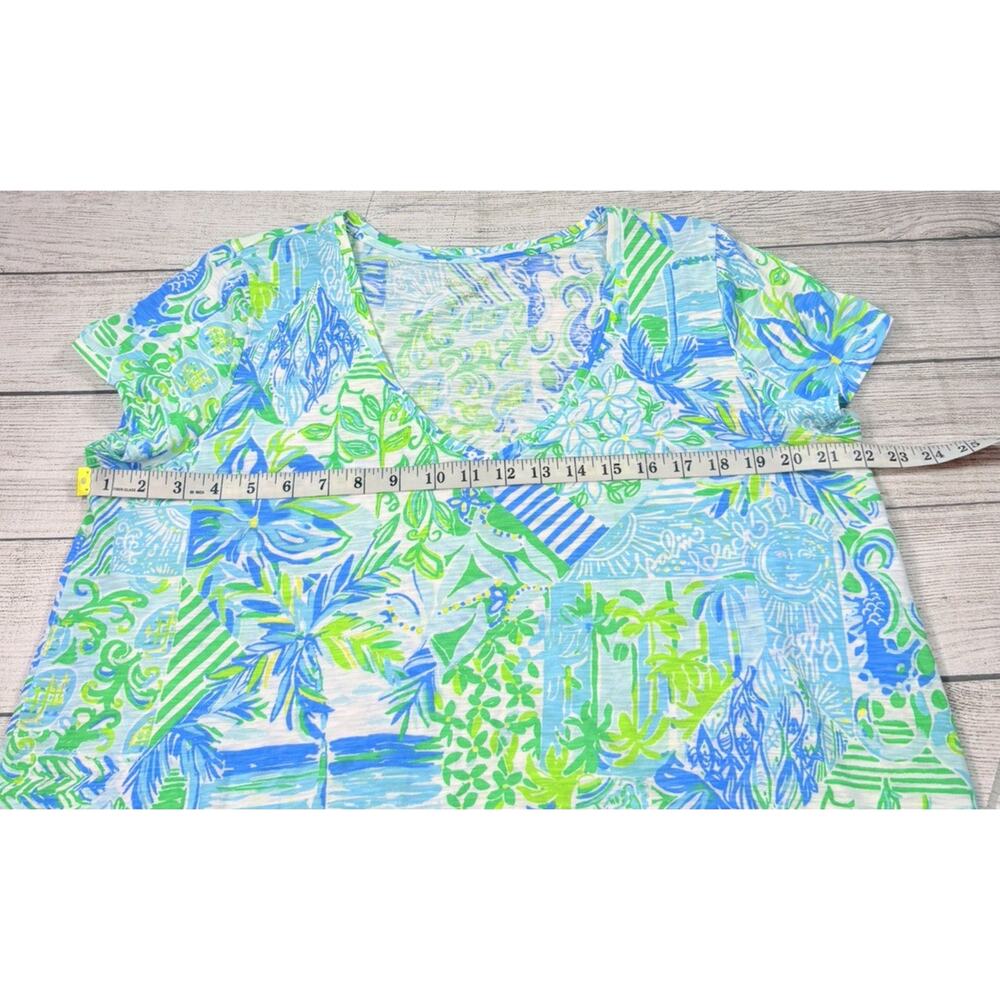 Lilly Pulitzer Women’s Etta Whisper Blue Beach Happy V-Neck T-shirt Size L - Picture 4 of 6